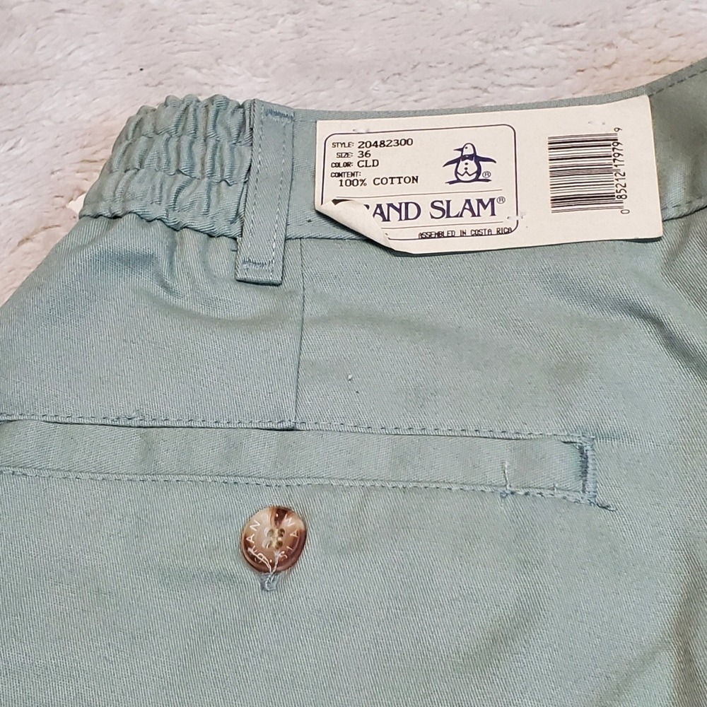 NWT Vintage Grand Slam Sage Green Pleated 7" Inseam High Rise Casual Shorts 36 - Picture 3 of 8